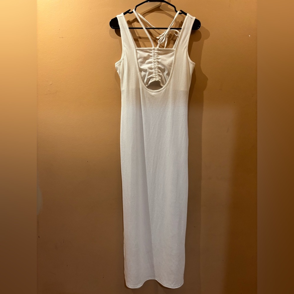 Jolie and Joy White Ribbed Peekaboo Opening Tank Maxi Dress Size Large NWT